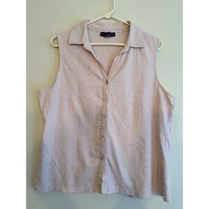 Karen Scott Women Sleeveless Top Blouse Shirt SizeXL Pink Eyelet Collared Cotton